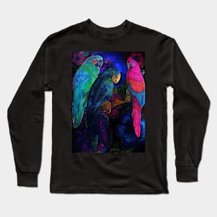 BRIGHT TROPICAL DECO POSTER ART PRINT TRIO MACAW PARROT EXOTIC DESIGN Long Sleeve T-Shirt